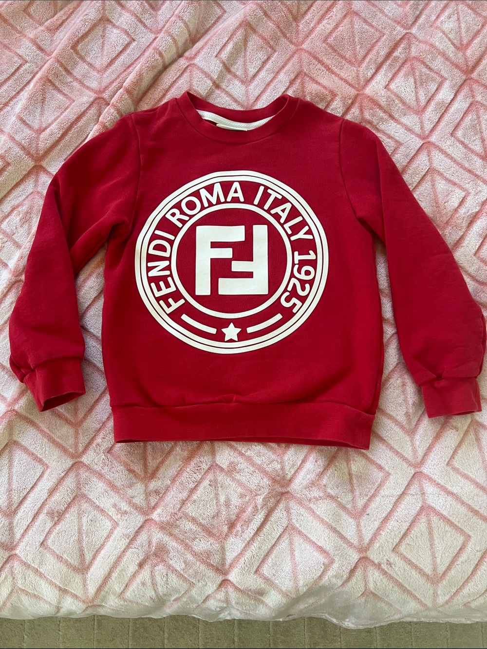 Fendi Red Crewneck Sweatshirt with White Logo Emblem